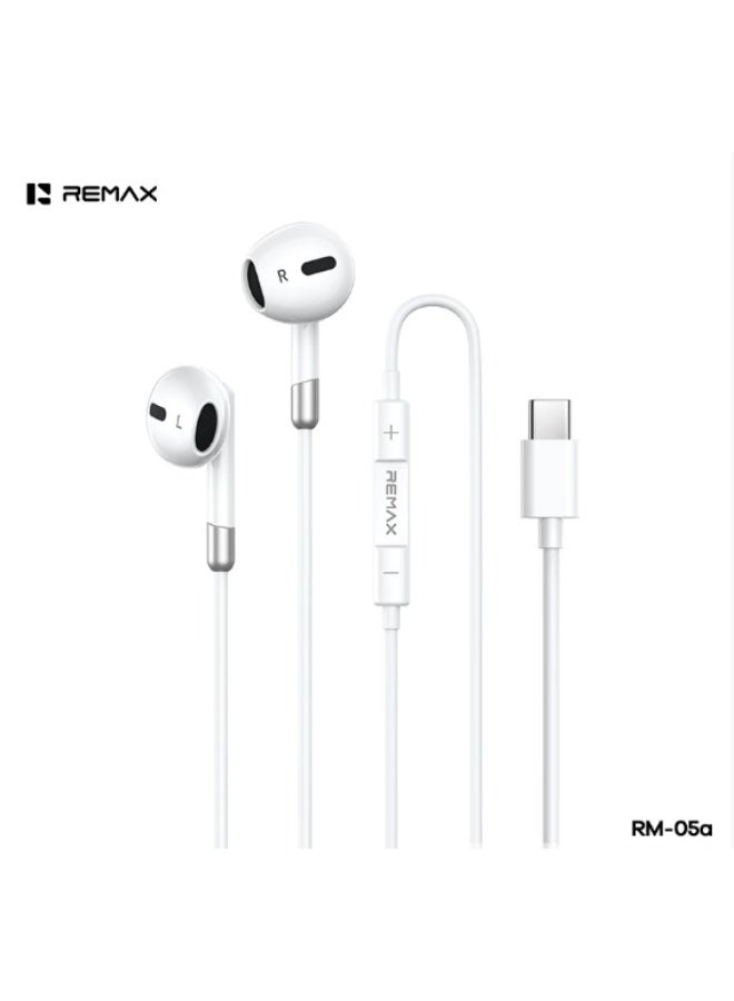REMAX Wired Earbuds with Mic, Type-C Interface, Comfortable In-Ear Hi-Fi Sound Headphones, Tangle-Free Cable - Image 1